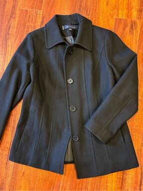 Anne Klein Black Tailored Wool-Blend Pea Coat